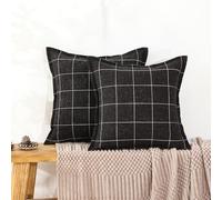 AMAROTI Quality Plaid Pillow Bohemian Style, Back Hidden Zipper Design More Like an Envelope, Linen Pillowcase, Each Pack of 2 Pillowcase Pillows Hand-Pressed Craft Black
