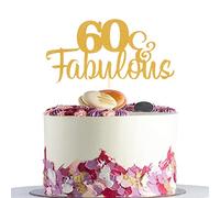 AmarYYa Fabulous & 60 Cake Topper - Gold Glitter 60th Birthday Topper、Gold Glitter Sixty Anniverysary Party Decoration, Cheers to 60 Years Party Decorations Supplies…
