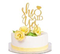 AmarYYa She Said Yes Cake Topper, Engagement Wedding Bridal Shower Party Decorations, Gold Glitter, Cardboard, 1 Piece