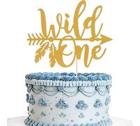 AmarYYa Wild One Cake Topper - Gold Glitter Boy or Girl 1st Birthday/Baby Shower Cake Decoration, Gold Glitter Baby ONE With Arrow Birthday Cake Topper, First Smash Cake Decoration…