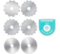 AMASEWART 45mm Crochet Edge Rotary Cutter Blades, Skip Stitch Rotary Blades Fits Fiskars Olfa, Perforating Rotary Replacement Blade, Pack of 6