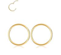 AMASIS Nose Rings Hoops - Men Women 316L Surgical Steel Hinged Nose Rings Hoop for Nostril Septum Cartilage Helix Daith Tragus Rook Conch Lip Ear Lobe Piercings, 2-Piece,16Gauge,8mm, no gemstone