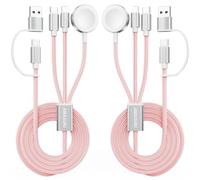 Amasuki 2Pack Pink 3 in 2 USB C Cable for Watch Charger Phone Charger USB C Multi Charger Cable Compatible with Watch Ultra/SE/11/10/9/8/7/6/5/4/3/2/1 & Phone 17/16/15/14/13/12/11/Galaxy S23-4FT