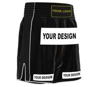 Amata Boxing Customized Muay Thai Shorts Custom Kickboxing Gear Men Women Kids Adult Boy Girl, Black, Small