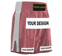 Amata Boxing Customized Muay Thai Shorts Custom Kickboxing Gear Men Women Kids Adult Boy Girl, Pink Beige, Large
