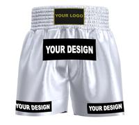 Amata Boxing Style 1 Customized Muay Thai Shorts Custom Fight Clothing MMA Gear Kick Outfit Men Women Kids Adult Boy Girl, White, Small