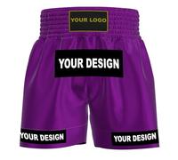 Amata Boxing Style 1 Customized Muay Thai Shorts Custom Fight Clothing MMA Gear Kick Outfit Men Women Kids Adult Boy Girl, Purple, Small