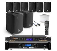 Amate 6.5" Commercial Wall Speaker System - 8x G7 Black Speakers, Amplifier & Media Player with DAB+, FM Radio, Bluetooth, USB - Complete PA Audio Package for Venues & Retail Spaces