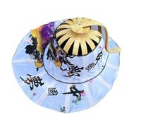 AMateschitz Fan Hat Made of Bamboo Sun Protection Bamboo Fan Hat Foldable Fan Cap with Wide Brim Versatile Beach Hat Anti-UV Sun Hat for Travel Fishing Outdoor, Purple China Dream, One Size