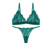 AMateschitz Lace Bra and Thong Set Women's Sexy Lace Lingerie Thong Set Women Without Underwire Bra Underwear Triangle Lingerie with Thong Babydoll Lingerie Spaghetti Straps Bralette, Green, L