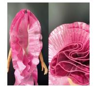 AMateschitz Pleated Lace Fabric Shiny Ruffle Fabric Organza Pleated Tulle Ruffle Trim Lace Trim with Ruffle Ribbon for DIY Crafts Sewing Wedding Dress Pink 5 Yard