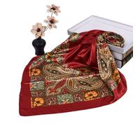 AMateschitz Silk Scarf Women's Elegant Silk Scarf Vintage Print Bandana Neckerchief Large Square Scarves Silk Feel Scarf Headscarf Scarf Gift Women Simulation Silk, Red, 90*90CM