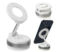 AMATHINGS K007 Magnetic Smart Phone Holder in White for Car, Car, Kitchen, Bathroom, Shower, Gym, Social Media with 360° Rotation with Suction Cup Suitable for iPhone 16, 15, 14, 13, 12, 11 Pro Max