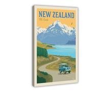 AMATWI New Zealand Mount Cook Vintage Retro Travel Poster Canvas Poster Bedroom Decor Sports Landscape Office Room Decor Gift Frame-style 24x36inch(60x90cm)