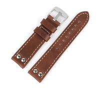 AMAUPCKCA 20mm 22mm Vintage Genuine Leather Watchband With Rivet Watch Strap Replacement Silver Carving Strap Watch Accessories For Men(Brown,20mm)