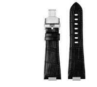 AMAUPCKCA Convex End Cowhide Watchband For Tissot 1853 PRX Series Strap Belt T137.407 / T137.410 Men's Bracelet Wrist Strap 26x12mm(A Black Silver)
