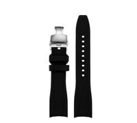 AMAUPCKCA Curved End Silicone Rubber Watch Strap Men For Rolex Water Ghost For Seiko For Citizen For Tissot 20mm 22mm Universal Wristband(Black silvery,22mm)