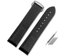 AMAUPCKCA For Omega Seamaster 300 Speedmaster Strap Brand Watchband Blue Black Orange 20mm 22mm Curved End Rubber Silicone Watch Bands(Black silver clasp,22mm)