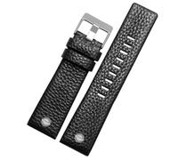 AMAUPCKCA Genuine Leather Watchband For Diesel DZ7257 1657 4323 7314 7313 7371 Watch Belt Strap 22 24 26 27 28 30mm Black Brown White Band(Black silver,26mm)