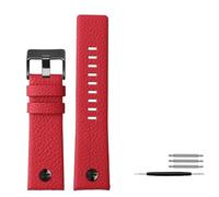 AMAUPCKCA Genuine Leather Watchband For Diesel DZ7395 7370 7257 Watch Straps Lychee Print Leather With Rivet Red Band 22 24 26 28 30mm(Red black rivet,22mm)