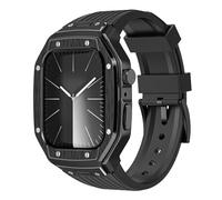 AMAUPCKCA Luxury Metal Modification Kit For Apple Watch Series 9 8 7 45mm 6 5 4 SE 44mm Rubber Band IWatch Refit Mod Kit Bezel Case Band(Black Black,44mm)