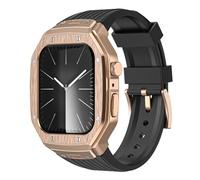 AMAUPCKCA Luxury Metal Modification Kit For Apple Watch Series 9 8 7 45mm 6 5 4 SE 44mm Rubber Band IWatch Refit Mod Kit Bezel Case Band(Black Rose,44mm)