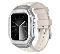 AMAUPCKCA Luxury Metal Modification Kit For Apple Watch Series 9 8 7 45mm 6 5 4 SE 44mm Rubber Band IWatch Refit Mod Kit Bezel Case Band(Starlight Silver,45mm)