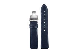 AMAUPCKCA Retro Genuine Leather Watchband For Casio A158W A168 / F91w / AE-1200WHD/A158/A159/A169/AE1200 Vintage Watch Bracelet Strap(Blue Silver)