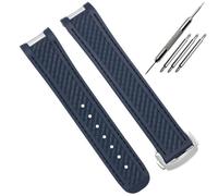 AMAUPCKCA Rubber Watchband For Omega AT150 Seamaster 300 AQUA TERRA Diving Watches Straps Black Blue Silicone Watch Strap 20mm Bracelet(Blue silver clasp)