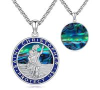 Amavive St Christopher Necklace Mens Womens, Saint Christopher Medal Pendant for Car Necklace, Amulet Necklace Mens Silver Chain With Pendant Retro Religious Christian Amulet Pendant Jewelry Gift,