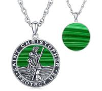 Amavive St Christopher Necklace - Mens & Womens, Saint Christopher Medal Pendant for Car Necklace, Silver Chain With Pendant Retro Religious Christian Amulet Jewelry Gift, Sterling Silver, No Gemstone