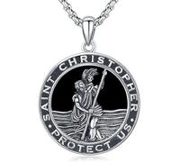 Amavive St Christopher Necklace - Mens & Womens, Saint Christopher Medal Pendant for Car Necklace, Silver Chain With Pendant Retro Religious Christian Amulet Jewelry Gift, Sterling Silver, No Gemstone
