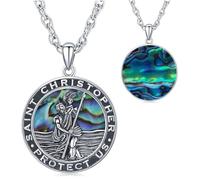 Amavive St Christopher Necklace - Mens & Womens, Saint Christopher Medal Pendant for Car Necklace, Silver Chain With Pendant Retro Religious Christian Amulet Jewelry Gift, Sterling Silver, No Gemstone