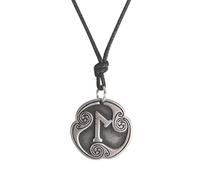 Amaxer 24 Runes Talisman Viking Jewelry Asatru Necklace Pagan Wiccan Pendant Norse Runes Vintage Nordic Amulet Adjustable Rope Chain Necklace for Men Women (Laguz)