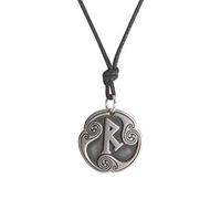 Amaxer 24 Runes Talisman Viking Jewelry Asatru Necklace Pagan Wiccan Pendant Norse Runes Vintage Nordic Amulet Adjustable Rope Chain Necklace for Men Women (Raidho)