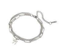 Amaxer Adjustable Double Layer Chai Symbol Anklet Stainless Steel Jewish Hebrew Life Charm Ankle Bracelet Judaism Religious Jewelry, M, Stainless Steel, no gemstone