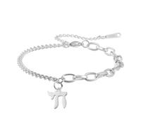 Amaxer Adjustable Jewish Hebrew Chai Symbol Anklet Bracelet for Bar Bat Mitzvah Stainless Steel Judaism Religious Jewelry, M, Stainless Steel, no gemstone