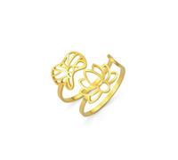 Amaxer Adjustable Opening Lotus Flower & Leaf Ring for Women Stainless Steel Floral Design Jewelry, Stainless Steel, No Gemstone