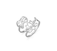 Amaxer Adjustable Opening Lotus Flower & Leaf Ring for Women Stainless Steel Floral Design Jewelry, Stainless Steel, No Gemstone