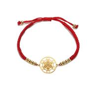 Amaxer Boho Metatrons Cube Woven Rope Bracelet for Women Sacred Geometry Metatron Protection Statement Hollowed Out Adjustable Bead Charm Rope Bracelet (Red)