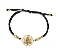Amaxer Boho Metatrons Cube Woven Rope Bracelet for Women Sacred Geometry Metatron Protection Statement Hollowed Out Adjustable Bead Charm Rope Bracelet (Black)