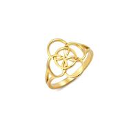Amaxer Celtic Knot Ring Five-Fold Symbol Stainless Steel Witchcraft Celtic Amulet Ring Irish Celtic Jewellery for Women (Gold, 18mm)