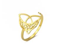 Amaxer Celtic Moon Ring for Women Triquetra Trinity Celtic Knot Stainless Steel Open Adjustable Statement Finger Ring Dainty Jeweller (Gold)