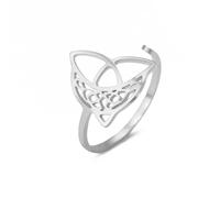 Amaxer Celtic Moon Ring for Women Triquetra Trinity Celtic Knot Stainless Steel Open Adjustable Statement Finger Ring Dainty Jeweller (Silver)