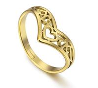 Amaxer Celtic Stainless Steel Heart Ring Gold Crown Shaped Adjustable Wishbone Ring for Women (gold)