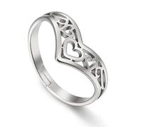 Amaxer Celtic Stainless Steel Heart Ring Silver Crown Shaped Adjustable Wishbone Ring for Women (silver)