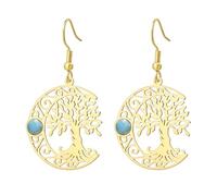 Amaxer Crescent Moon Tree of Life Earrings for Women Stainless SteelCeltic Crescent Moon Celtic Knot Family Tree of Life Trendy Jewellery Dangle Drop Earrings (Gold)