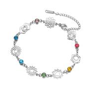 Amaxer Dainty 7 Chakra Yoga Multi Coloured Crystal Bracelet for Women Adjustable Protection Wealth Fortune Talisman Amulet Stainless Steel Pendant Charm Bracelet Yoga (Silver)