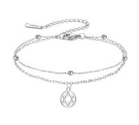 Amaxer Dainty Star Of David Hebrew Chai Symbol Beaded Double Chain Ankle Anklet Bracelet Hanukkah Magen Judaic Jewish Charm Adjustable Bracelet (Star of David)