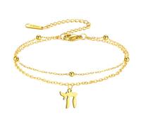 Amaxer Double Layer Stainless Steel Chai Symbol Anklet Jewish Hebrew Life Charm Adjustable Ankle Bracelet Jewelry, M, Stainless Steel, no gemstone